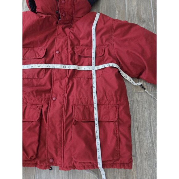 Eddie Bauer Goose Down Mens XL Ridgeline Puffer Jacket Red Hooded Parka - Picture 5 of 14
